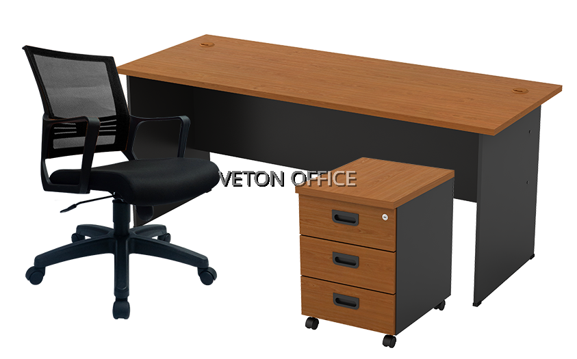 OFFICE STANDARD TABLE C/W MOBILE PEDESTAL 3D + LOWBACK MESH CHAIR
