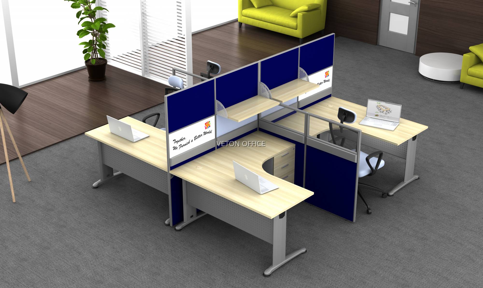 CUBICLE WORKSTATION PARTITION TABLE FOR CLUSTER OF 4